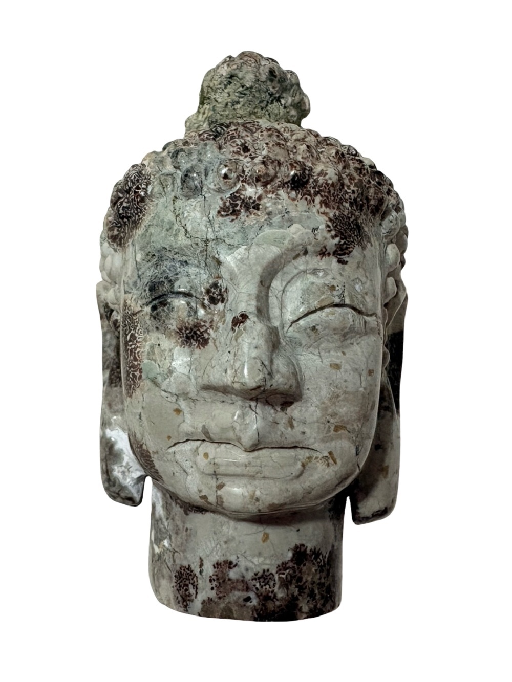 Hand Carved Natural Stone Buddha Head Figurine Zen Meditation Decor 3"